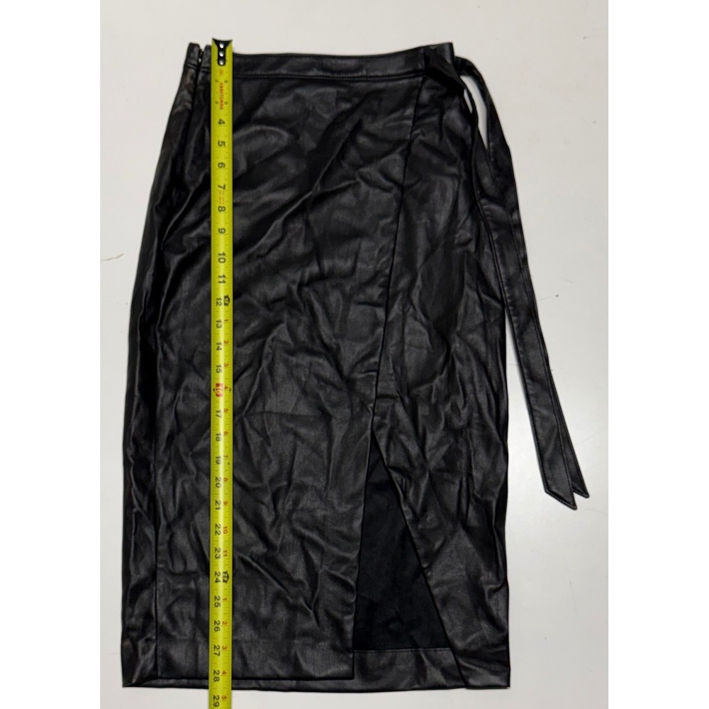 Babaton Aritzia Vegan Leather Wrap Midi Skirt Black Faux Leather Side Tie Size 0